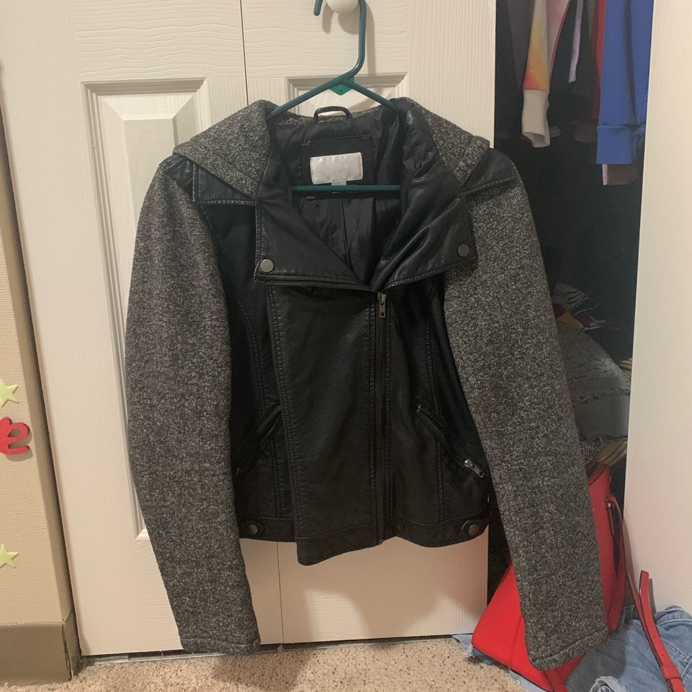 Grey and black leather jacket